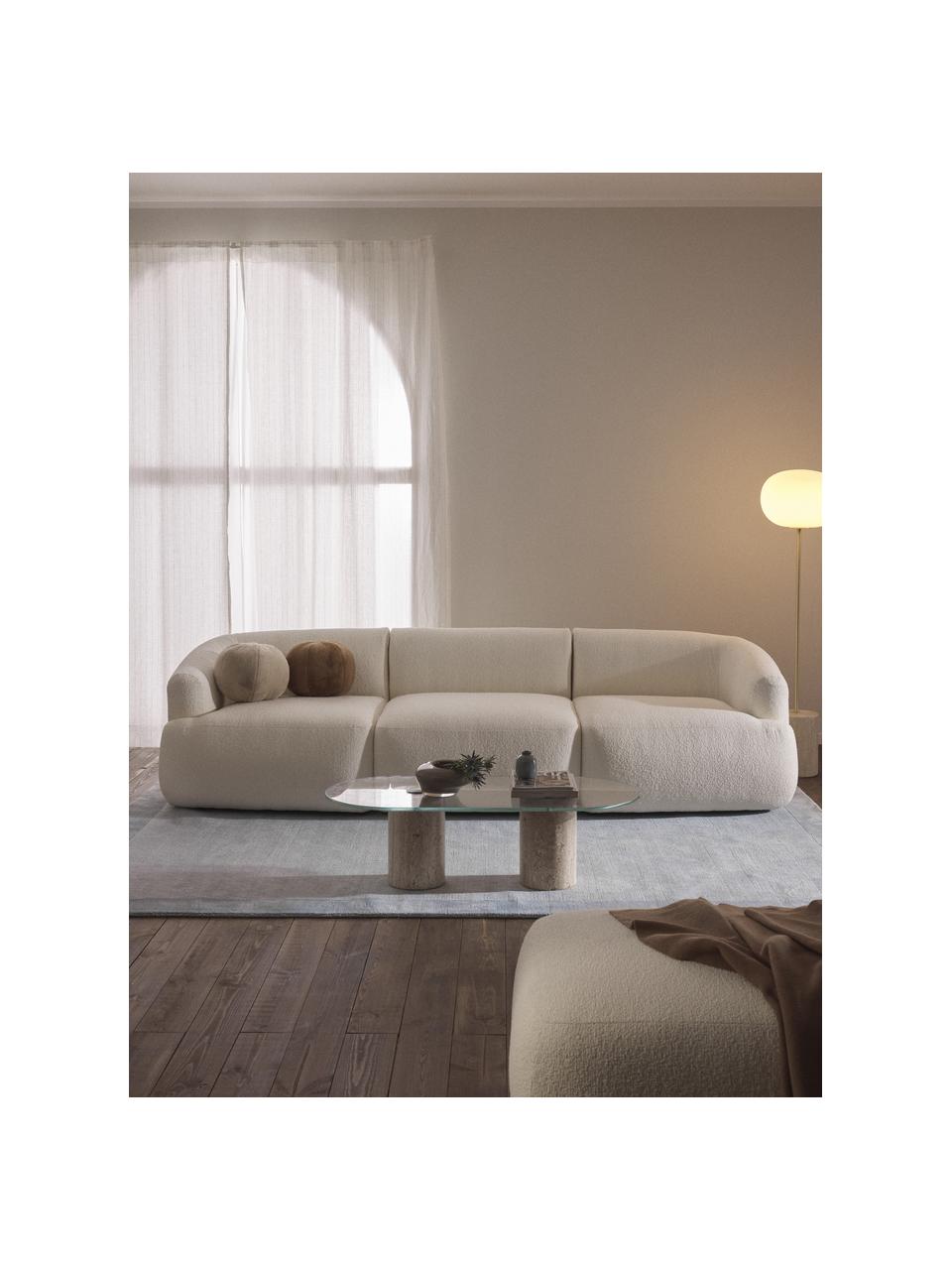 Sofá modular en tejido bouclé Sofia (3 plazas), Tapizado: tejido bouclé (100% polié, Estructura: madera de abeto, tablero , Patas: plástico Este producto es, Bouclé blanco Off White, An 277 x F 103 cm