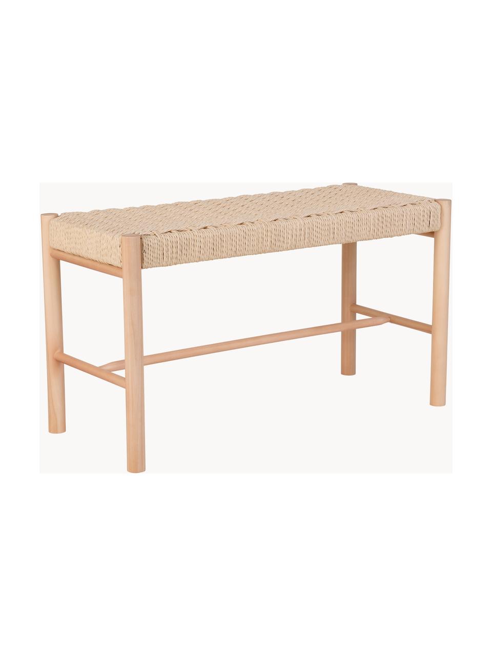 Banc en bois de peuplier Abano, Bois de peuplier, cordelette en papier, Bois de peuplier, beige clair, larg. 80 x prof. 35 cm