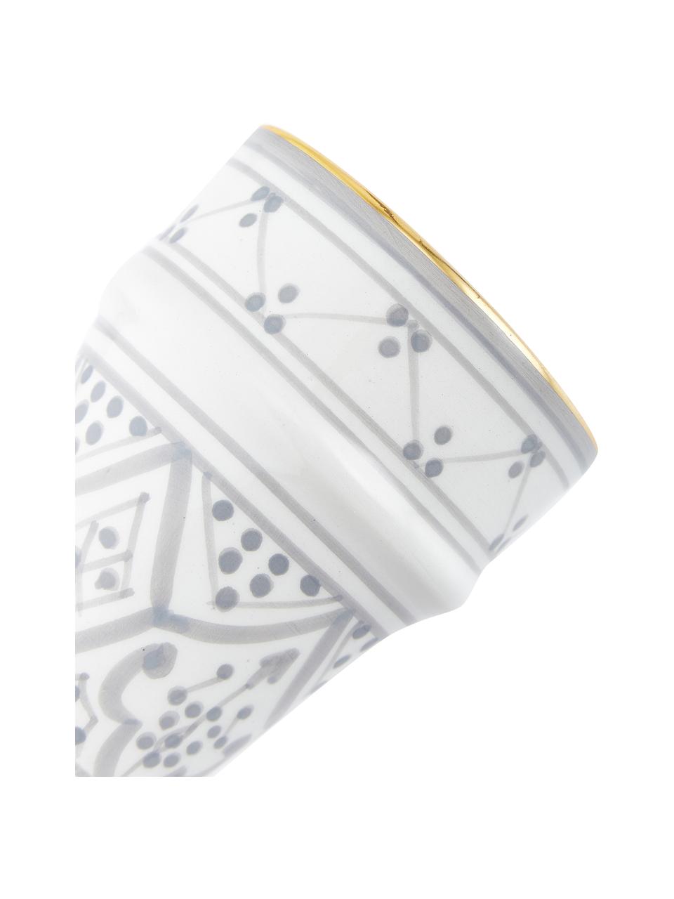 Ručně vyrobený marocký pohárek Beldi, Keramika, Světle šedá, krémová, zlatá, Ø 8 cm, V 11 cm, 300 ml