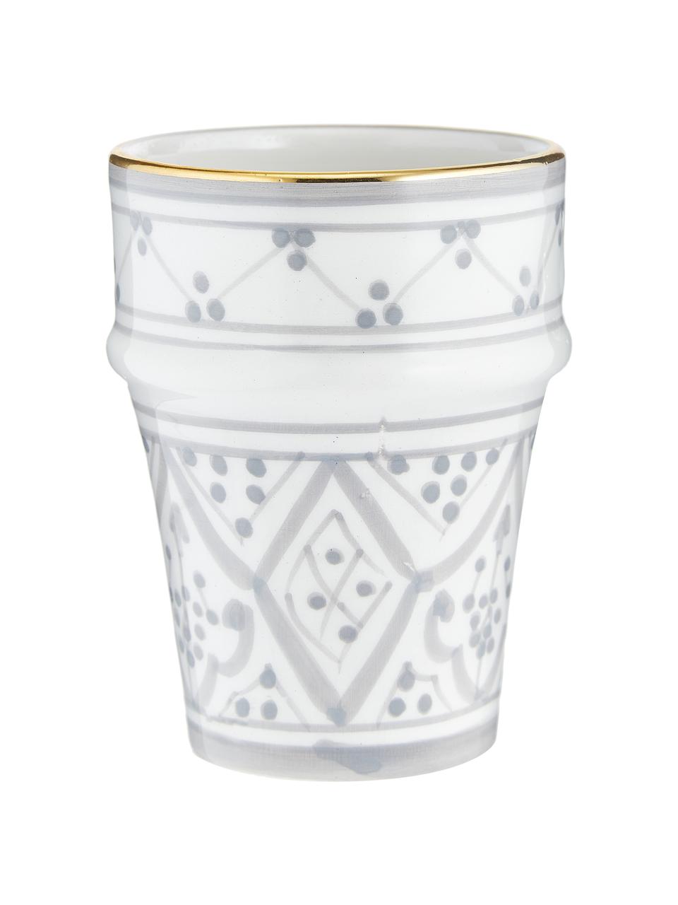 Tazza fatta a mano stile marocchino con bordo oro Beldi, Ceramica, Grigio chiaro, crema, oro, Ø 8 x Alt. 11 cm, 300 ml