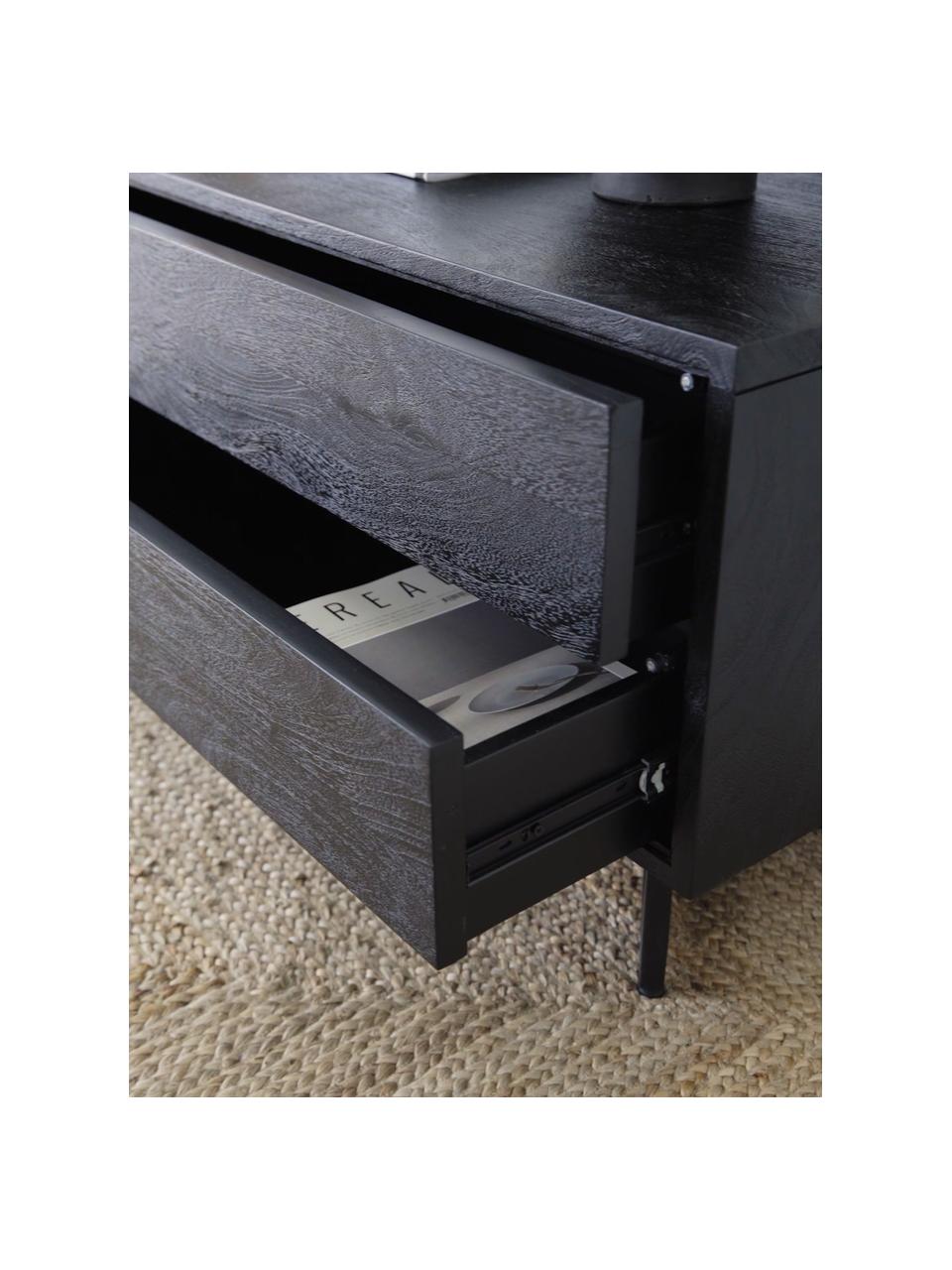 Aparador de madera maciza Luca, Estructura: madera de mango maciza ce, Patas: metal recubierto, Negro, An 180 x Al 54
