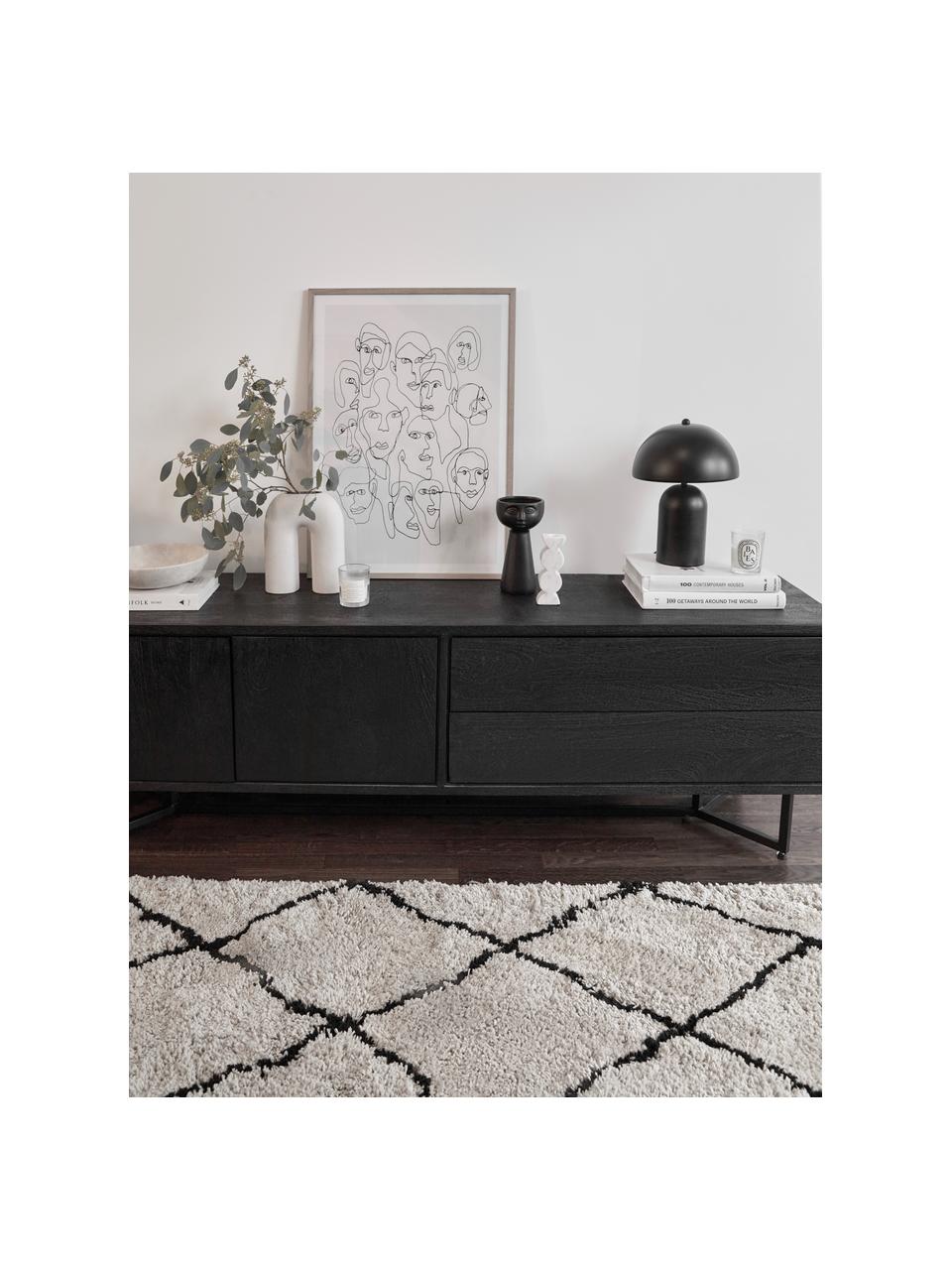 Credenza bassa in legno massiccio con ante Luca, Struttura: metallo verniciato a polv, Nero, Larg. 180 x Alt. 54 cm