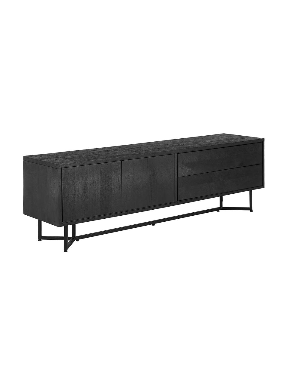 Tv-meubel Luca met deuren van massief hout, Frame: gepoedercoat metaal, Zwart, B 180 x H 54 cm