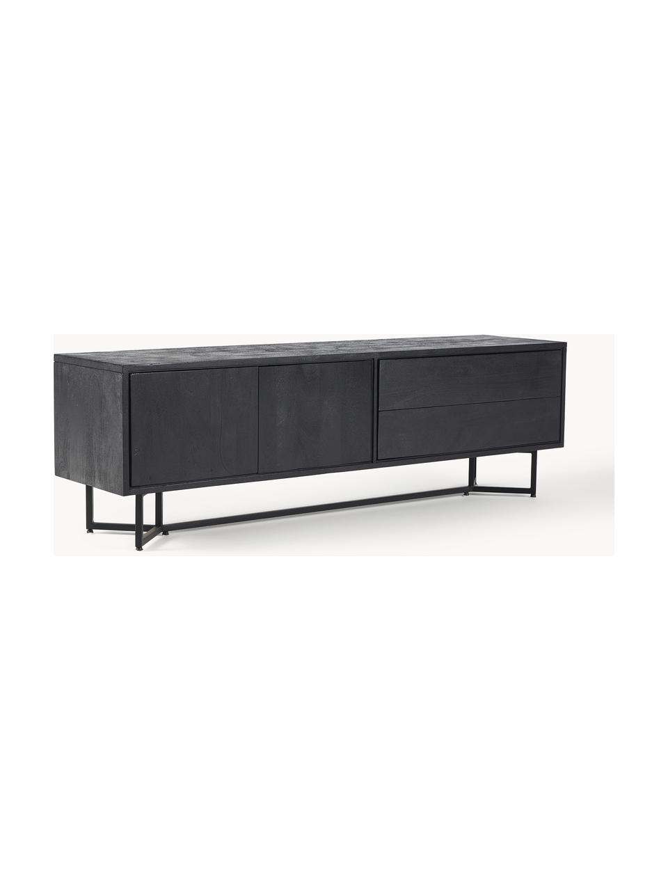 Tv-meubel Luca van mangohout, Frame: gepoedercoat metaal, Mangohout zwart gelakt, zwart, B 180 x H 54 cm