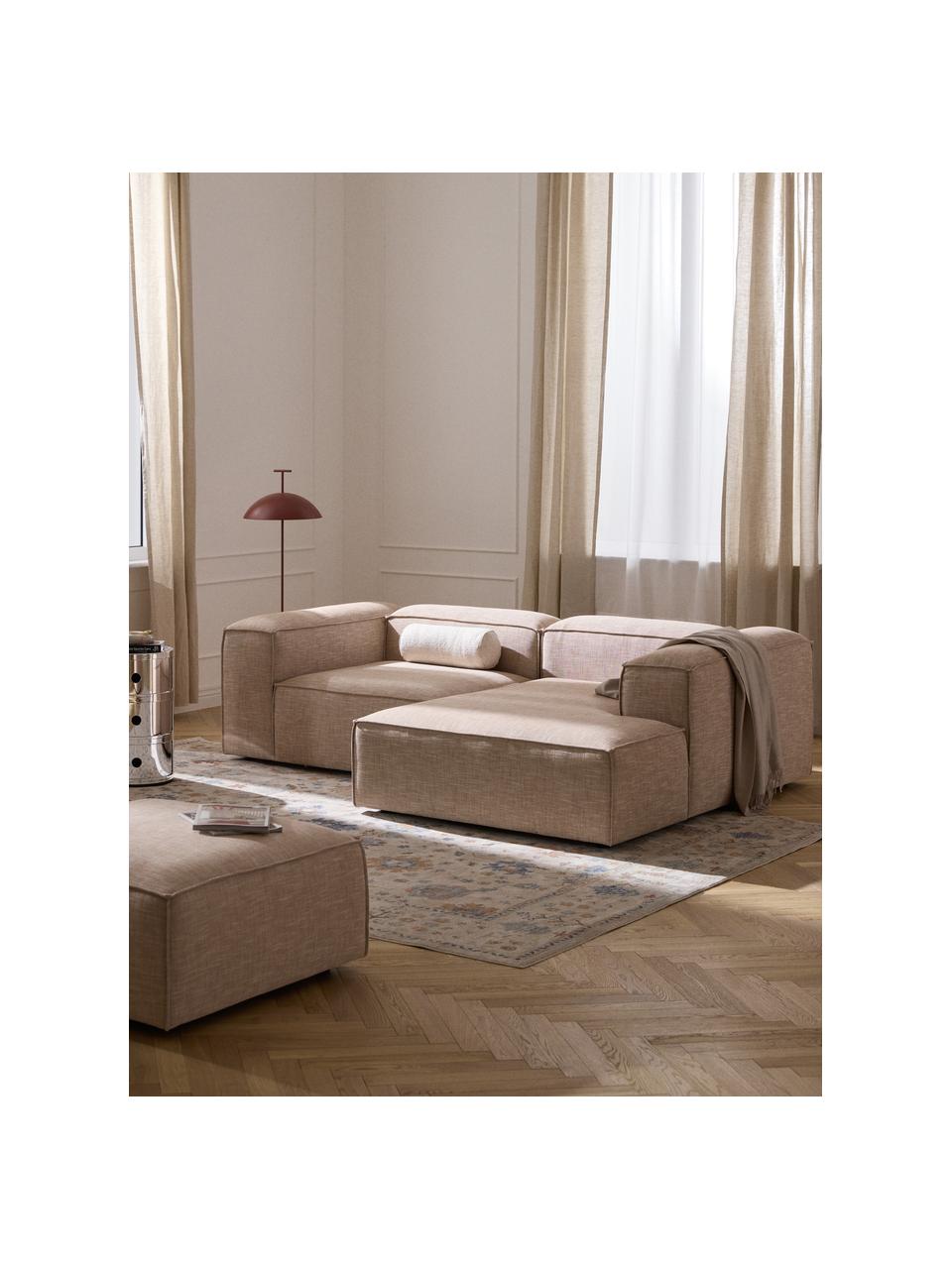 Modulares Ecksofa Lennon aus Leinen-Mix, Bezug: 50 % Viskose, 25 % Leinen, Gestell: Fichtenholz, Sperrholz, m, Füße: Kunststoff Dieses Produkt, Leinen-Mix Rostrot, B 238 x T 180 cm, Eckteil links