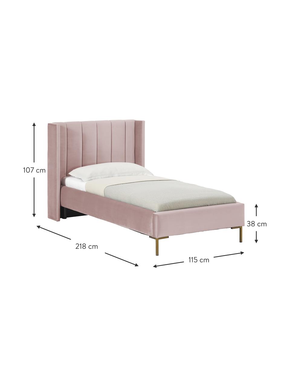 Jednolůžková sametová postel Dusk, Růžová, Š 90 cm, D 200 cm