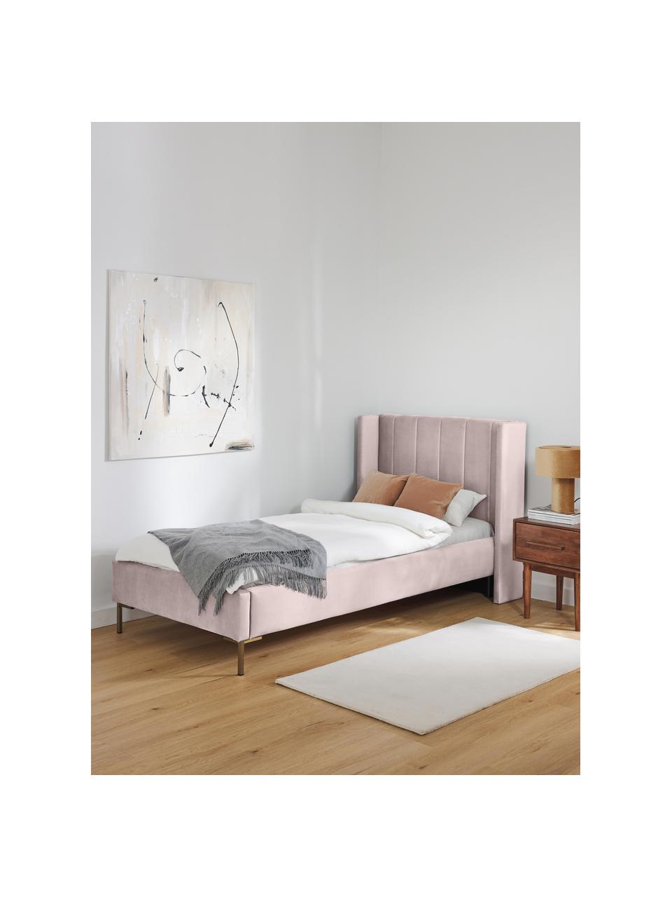 Eenpersoonsbed Dusk van fluweel, Bekleding: polyester fluweel Met 30., Poten: gepoedercoat metaal Het m, Fluweel roze, B 90 x L 200 cm