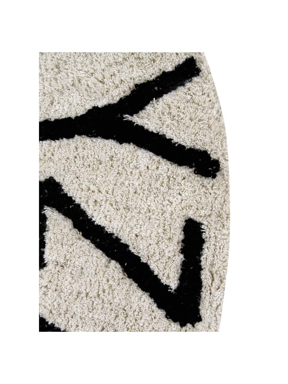 Runder Teppich ABC mit Buchstaben Design, Recycelte Baumwolle (80% Baumwolle, 20% andere Fasern), Beige, Schwarz, Ø 150 cm (Größe M)