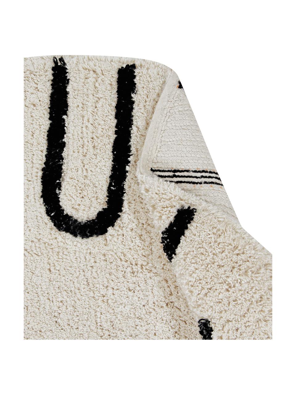 Runder Teppich ABC mit Buchstaben Design, waschbar, Recycelte Baumwolle (80% Baumwolle, 20% andere Fasern), Beige, Schwarz, Ø 150 cm (Größe M)