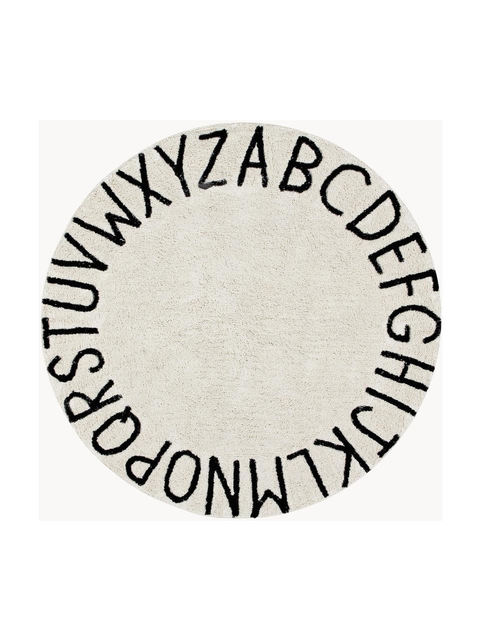 Tapis rond avec lettres design ABC, Coton recyclé (80 % coton, 20 % autres fibres), Beige clair, noir, Ø 150 cm (taille M)