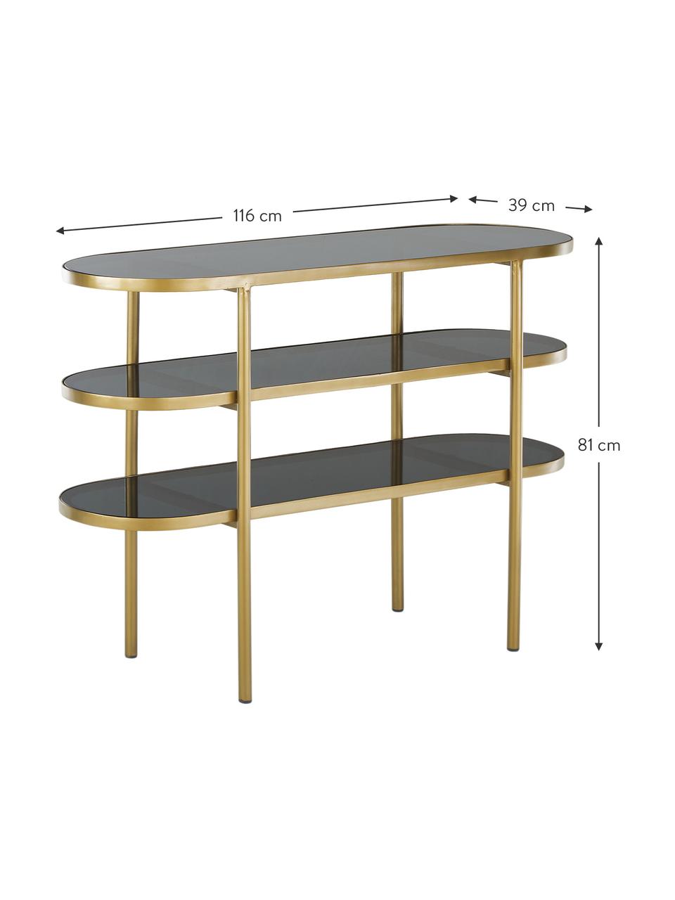 Consolle in metallo con ripiani in vetro Laura, Ripiani: vetro tinto, Struttura: metallo verniciato, Trasparente, dorato, Larg. 116 x Alt. 81 cm