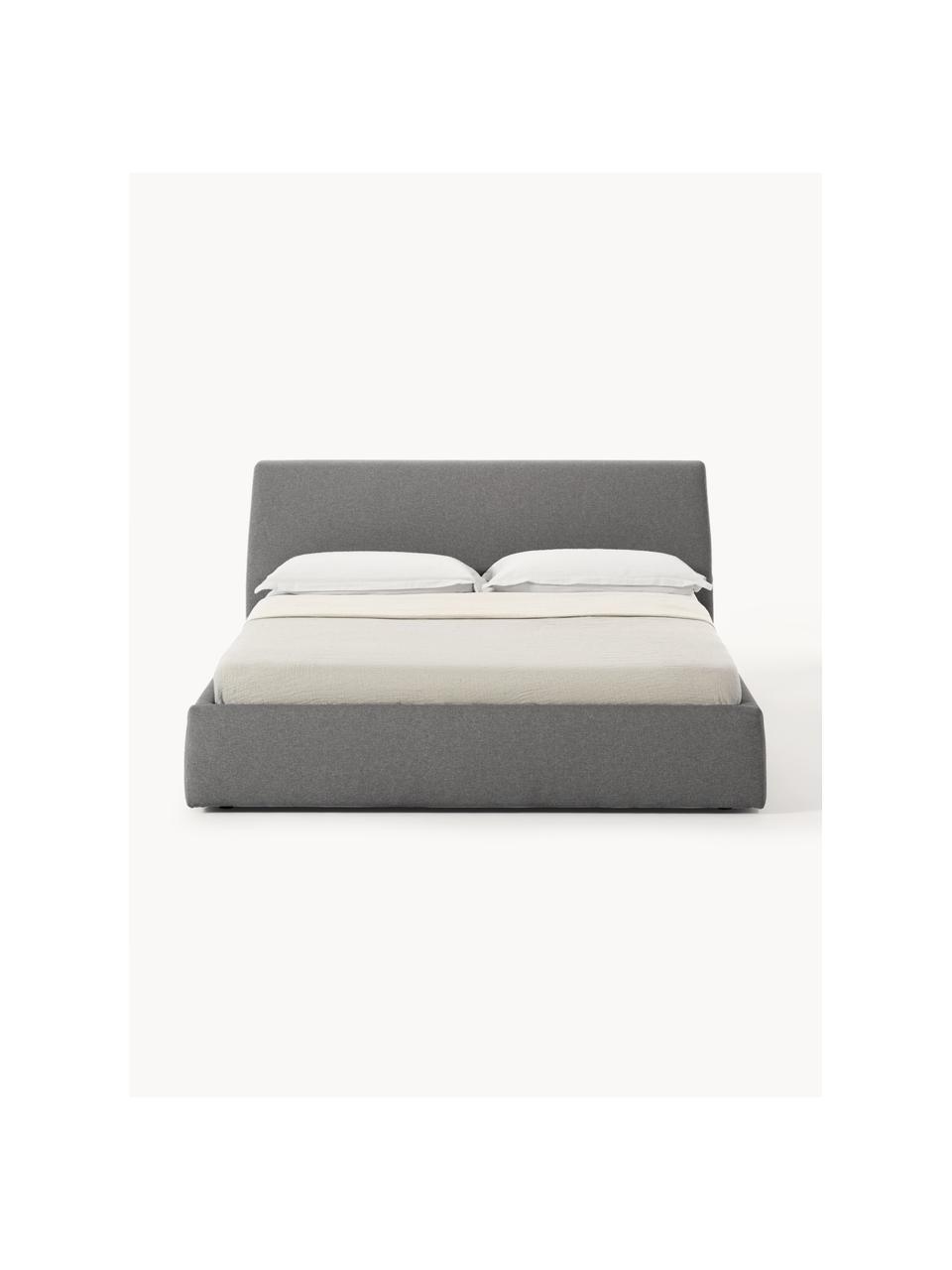 Letto imbottito con contenitore Cloud, Rivestimento: tessuto finemente struttu, Piedini: legno laccato Questo prod, Tessuto antracite, Larg. 140 x Lung. 200 cm