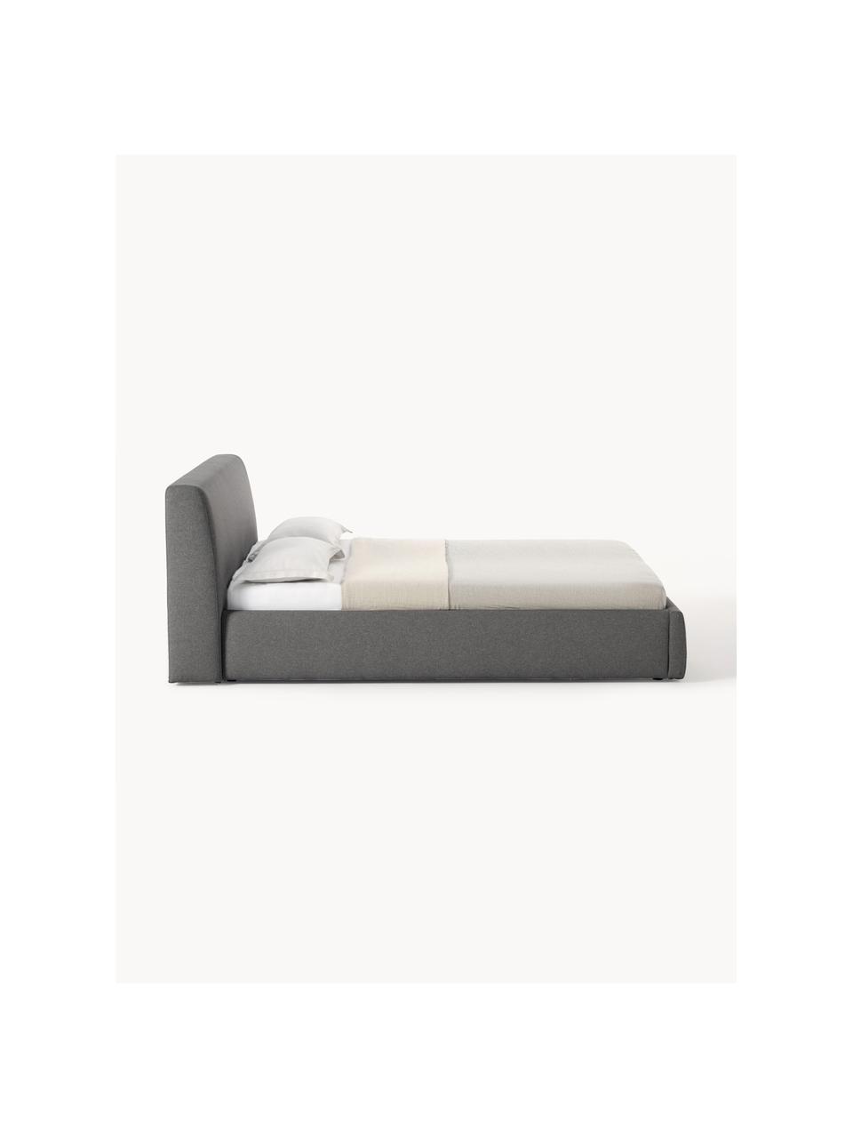 Letto imbottito con contenitore Cloud, Rivestimento: tessuto finemente struttu, Piedini: legno laccato Questo prod, Tessuto antracite, Larg. 140 x Lung. 200 cm