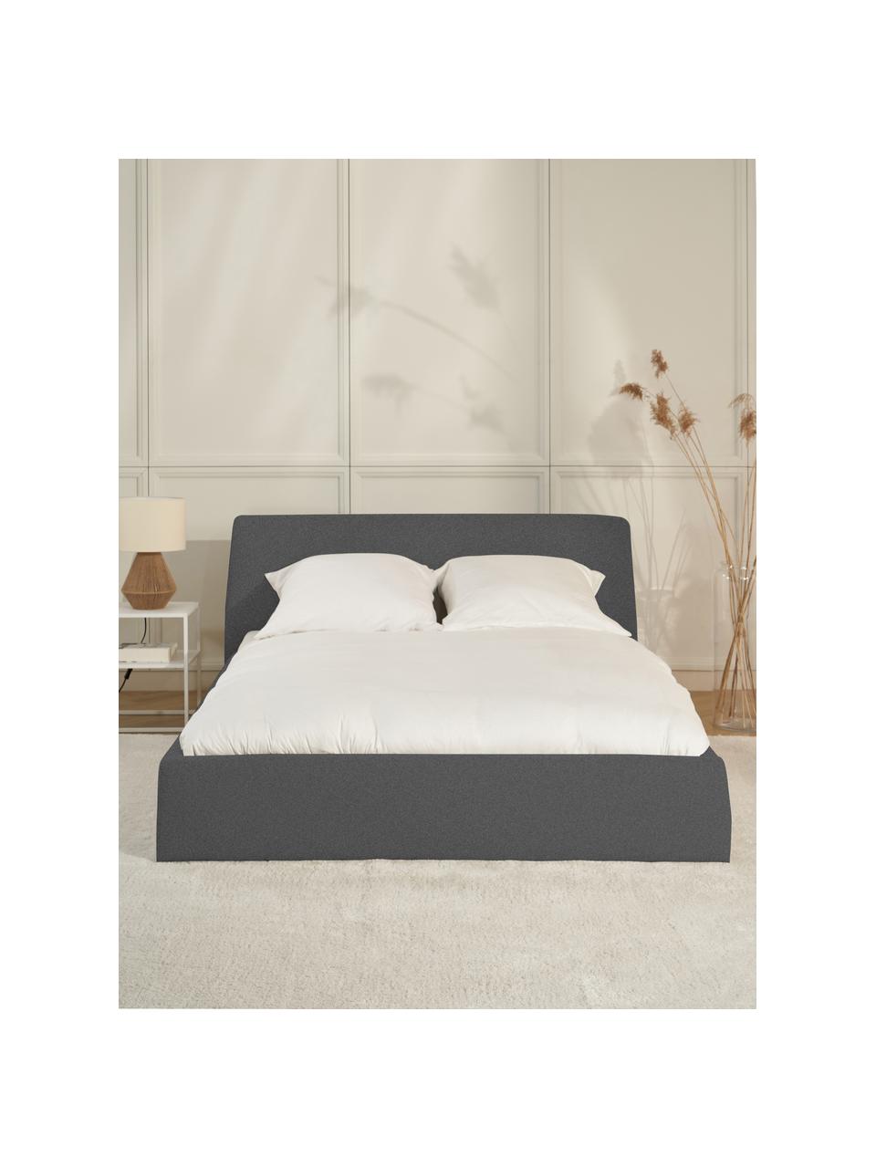 Letto imbottito con contenitore Cloud, Rivestimento: tessuto finemente struttu, Piedini: legno laccato Questo prod, Tessuto antracite, Larg. 140 x Lung. 200 cm