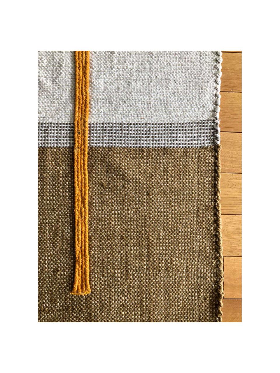 Tappeto in cotone tessuto a mano con elementi in juta Atlas, Cotone, juta, Bianco latteo, marrone, arancione, Larg. 110 x Lung. 160 cm (taglia S)