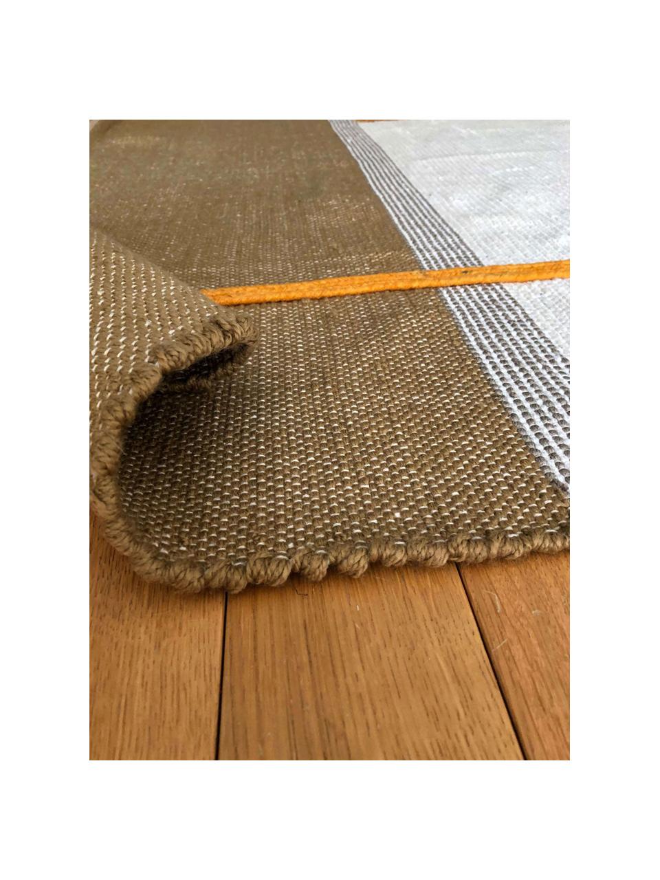 Ręcznie tkany dywan z bawełny i juty Atlas, Bawełna, juta, Złamana biel, brązowy, pomarańczowy, S 110 x D 160 cm (Rozmiar S)