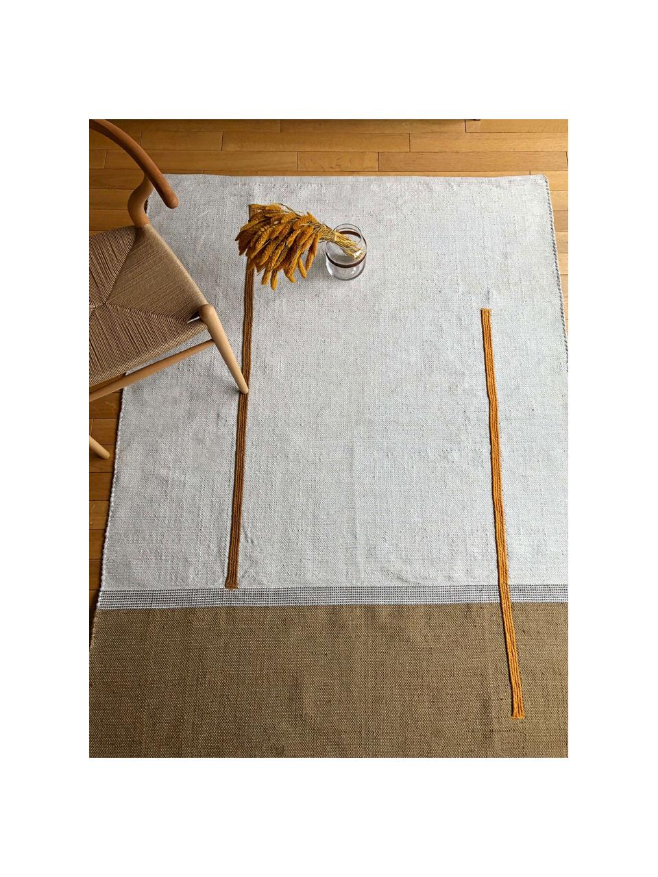 Alfombra artesanal de algodón y yute Atlas, Algodón, yute, Blanco crudo, tonos marrones, An 110 x L 160 cm (Tamaño S)