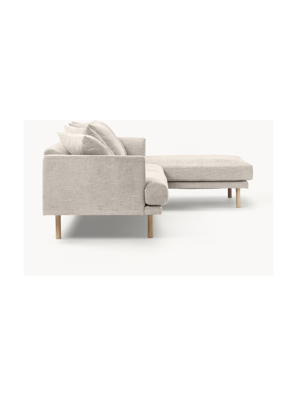 Ecksofa Adrian (3-Sitzer), Bezug: 47 % Viskose, 23 % Baumwo, Gestell: Sperrholz, Füße: Eichenholz, geölt Dieses , Webstoff Hellbeige, B 255 x T 182 cm, Eckteil links