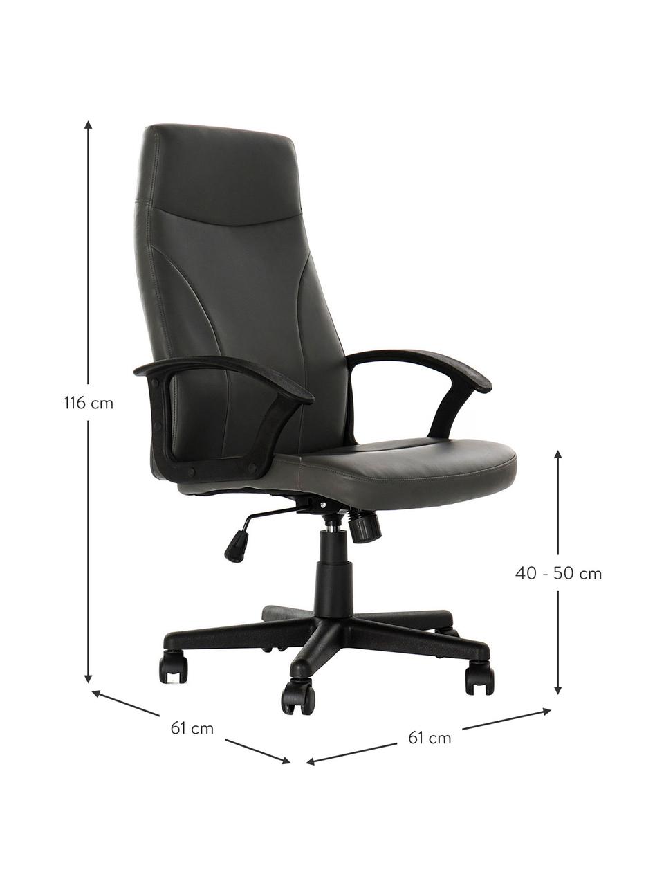 Krzesło biurowe Gino, obrotowe, Tapicerka: sztuczna skóra (poliureta, Nogi: metal powlekany, Antracytowy, S 61 x G 61 cm