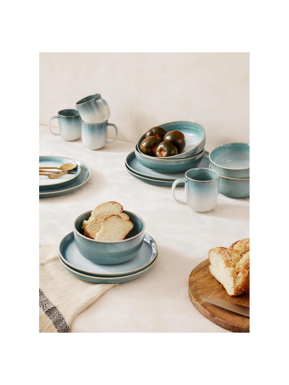 Piatto fondo Havana 4 pz, Gres smaltato, Tonalità blu, Ø 21 x Alt. 6 cm