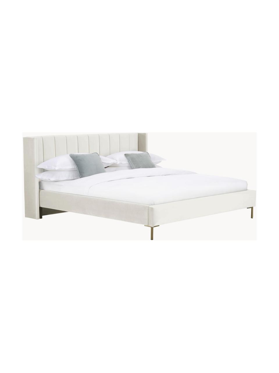 Cama tapizada en terciopelo Dusk, Tapizado: terciopelo de poliéster A, Estructura: madera de pino maciza con, Patas: metal con pintura en polv, Terciopelo beige claro, An 160 x L 200 cm