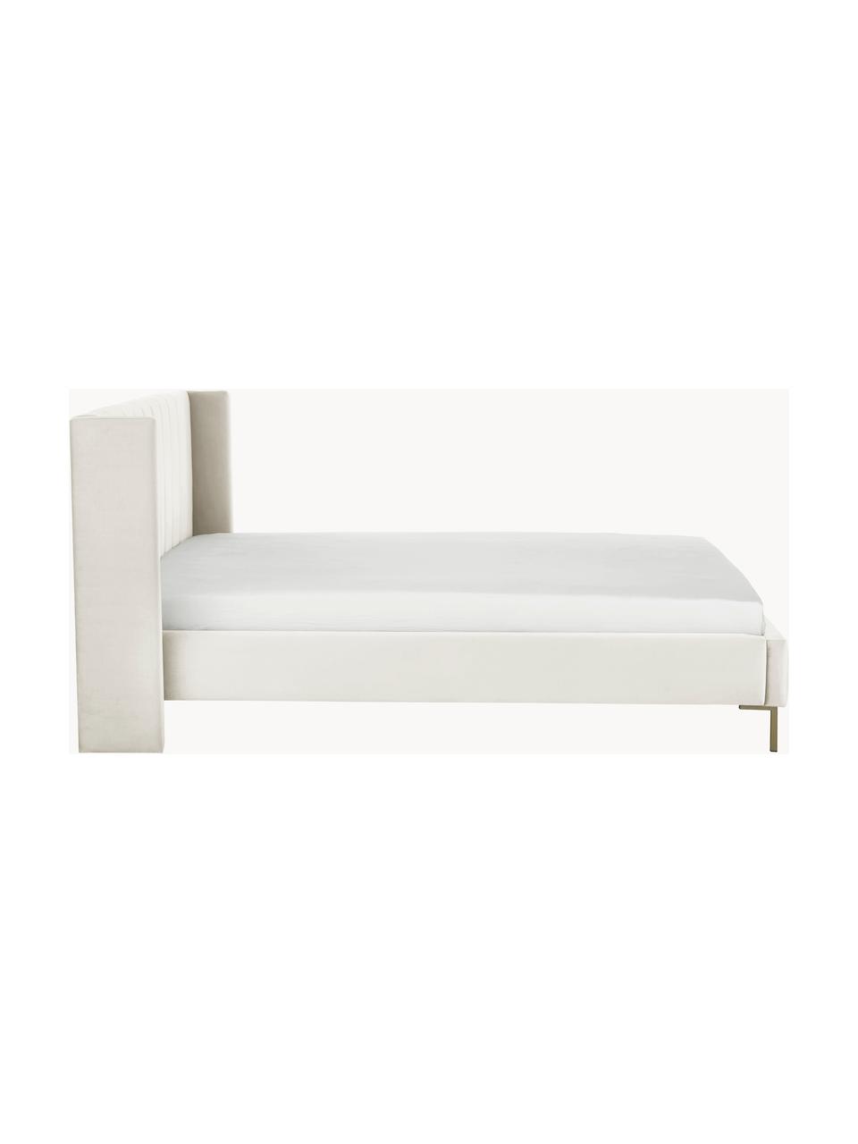 Gestoffeerd fluwelen bed Dusk, Bekleding: polyester fluweel Met 30., Frame: massief grenenhout en pla, Poten: gepoedercoat metaal Dit p, Fluweel lichtbeige, B 160 x L 200 cm