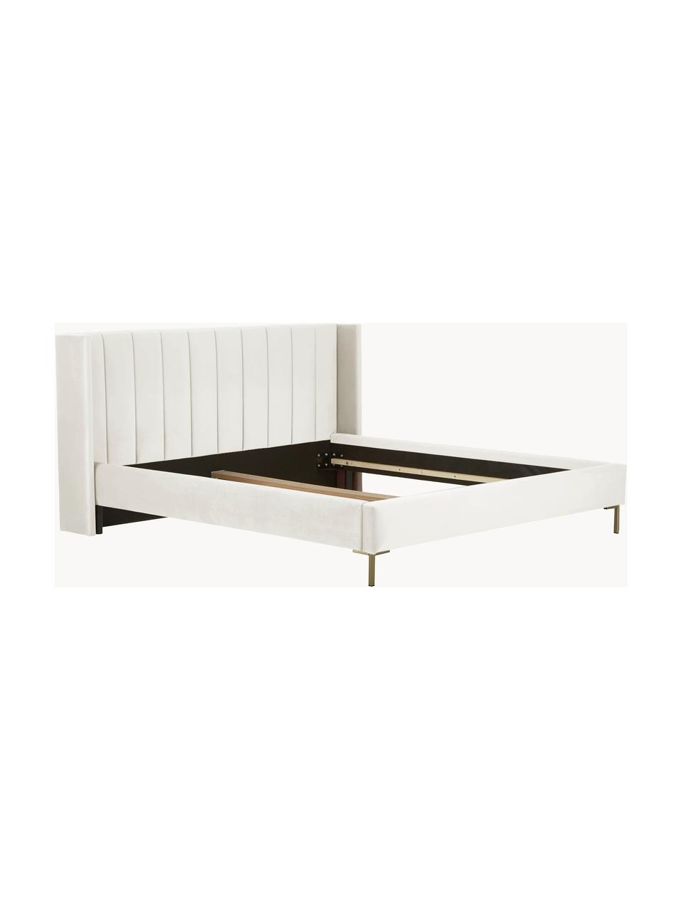 Cama tapizada en terciopelo Dusk, Tapizado: terciopelo de poliéster A, Estructura: madera de pino maciza con, Patas: metal con pintura en polv, Terciopelo beige claro, An 180 x L 200 cm