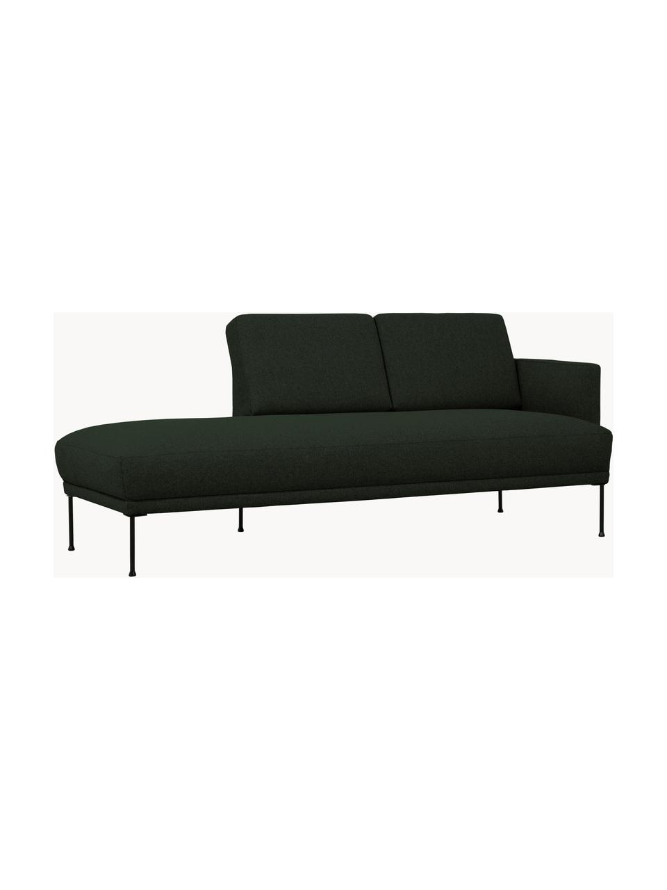 Chaise longue Fluente met metalen poten, Bekleding: 100% polyester. Met 40.00, Frame: massief grenenhout, FSC-g, Poten: gepoedercoat metaal., Geweven stof donkergroen, B 202 x D 85 cm, rugleuning links