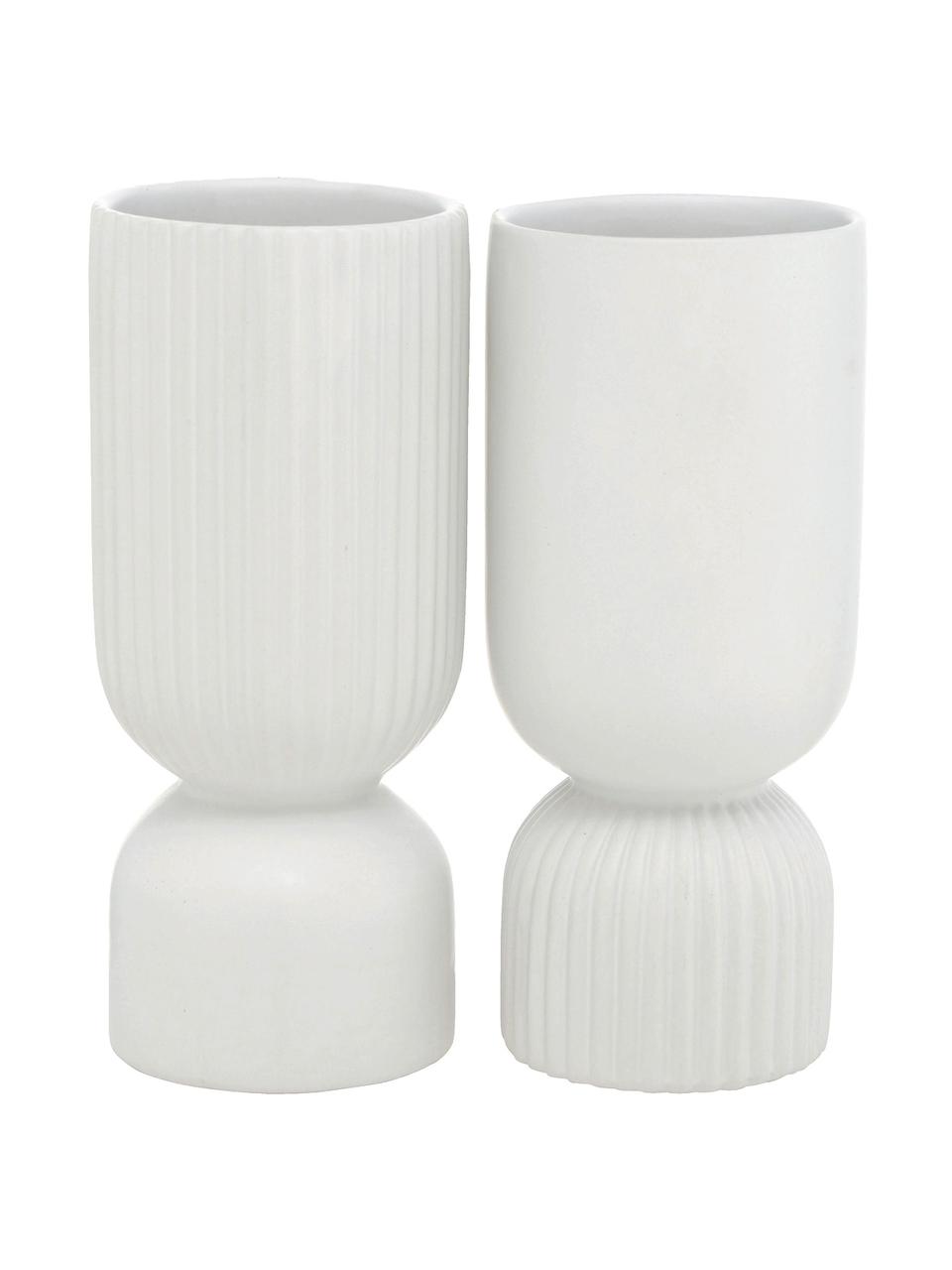 Vasen-Set Gino, 2-tlg., Steingut, Weiß, Ø 10 x H 23 cm