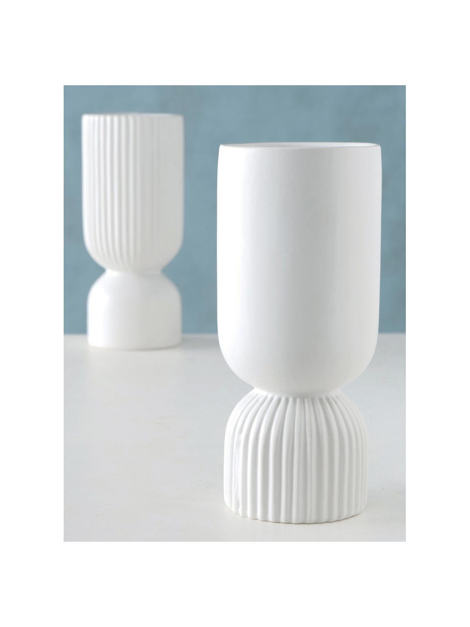 Vasen-Set Gino, 2-tlg., Steingut, Weiß, Ø 10 x H 23 cm
