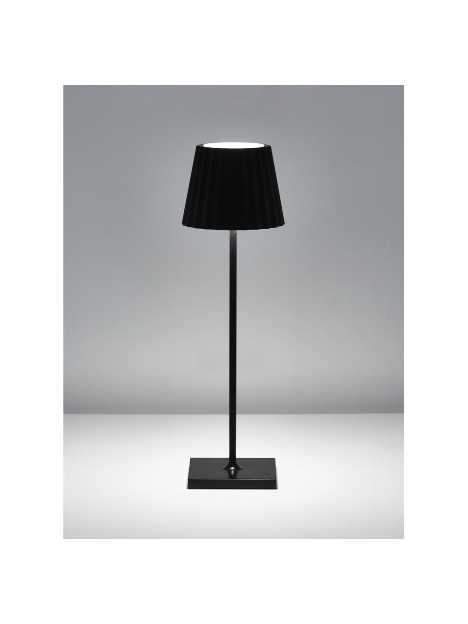 Mobiele dimbare LED tafellamp Trellia, Lampenkap: gelakt aluminium, Diffuser: kunststof, Lampvoet: gelakt aluminium, Zwart, Ø 12 x H 38 cm