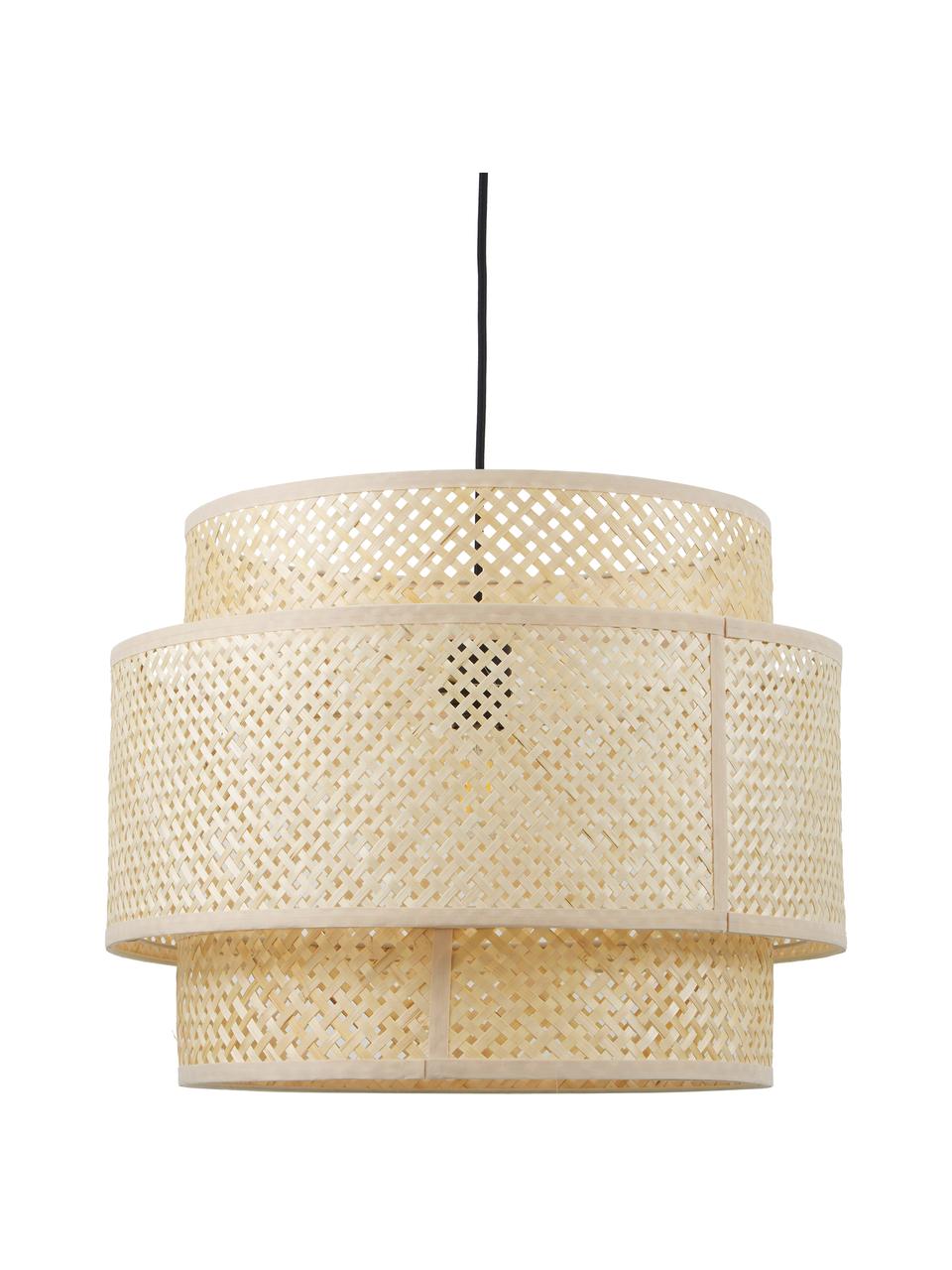 Lámpara de techo de diseño de bambú Finja, Pantalla: bambú, Anclaje: metal con pintura en polv, Cable: cubierto en tela, Beige, Ø 50 x Al 40 cm