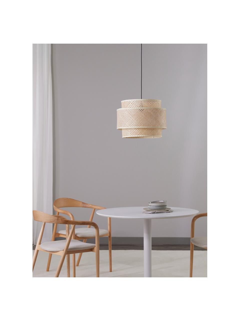 Design hanglamp Finja van bamboehout, Lampenkap: bamboe, Baldakijn: gepoedercoat metaal, Lichtbruin, Ø 50  x H 40 cm