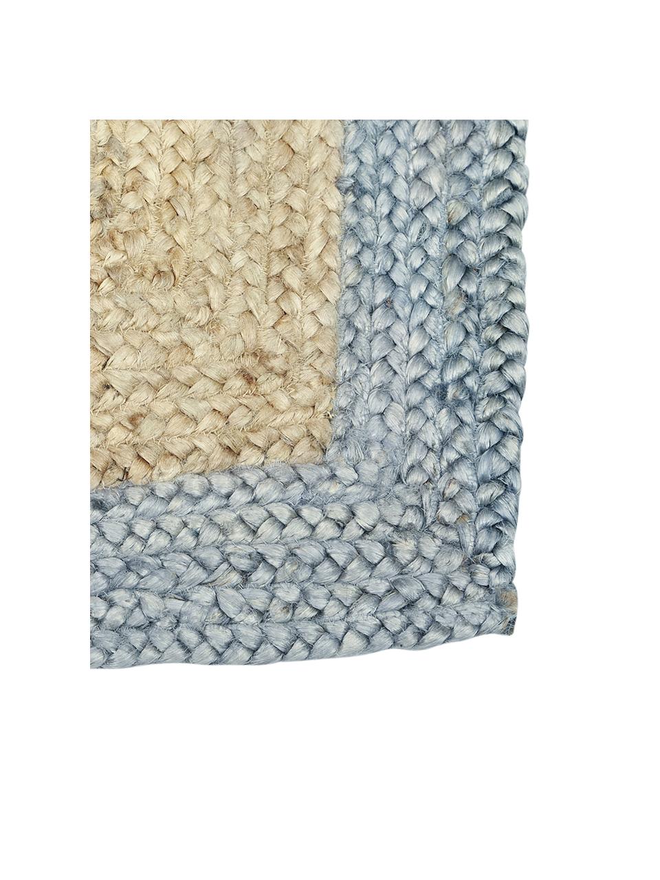 Ručně tkaný koberec z juty Shanta, 100 % juta, Hnědá, holubí modrá, Š 120 cm, D 180 cm (velikost S)