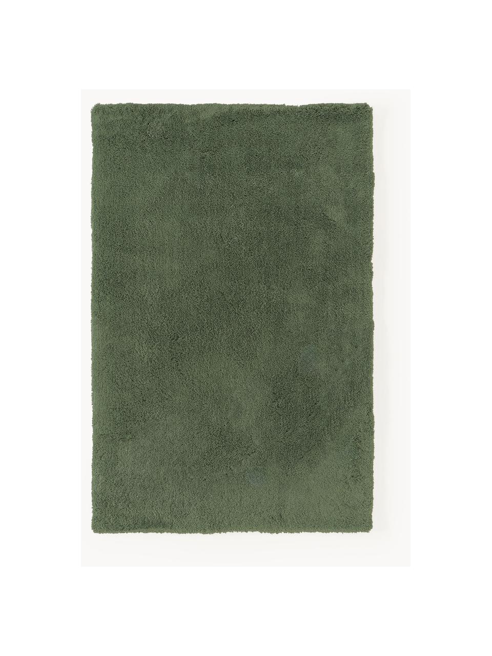 Alfombra de pelo largo Leighton, Parte superior: microfibra (100 poliéster, Reverso: 70% poliéster, 30% algodó, Verde oscuro, An 120 x L 180 cm (Tamaño S)