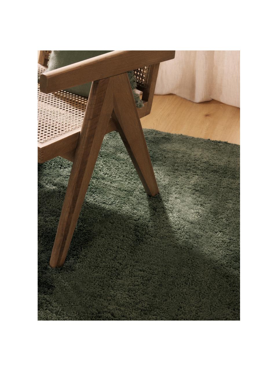 Tappeto morbido a pelo lungo Leighton, Retro: 70% poliestere, 30% coton, Verde scuro, Larg. 120 x Lung. 180 cm (taglia S)