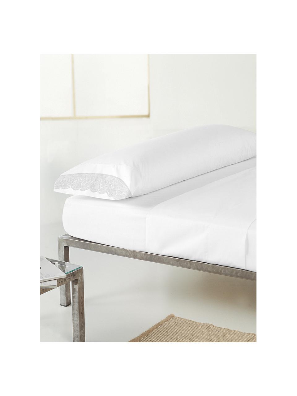 Fundas de almohada de satén con encaje Liso Pe, 2 uds., 50 x 80 cm, Blanco, An 50 x L 80 cm