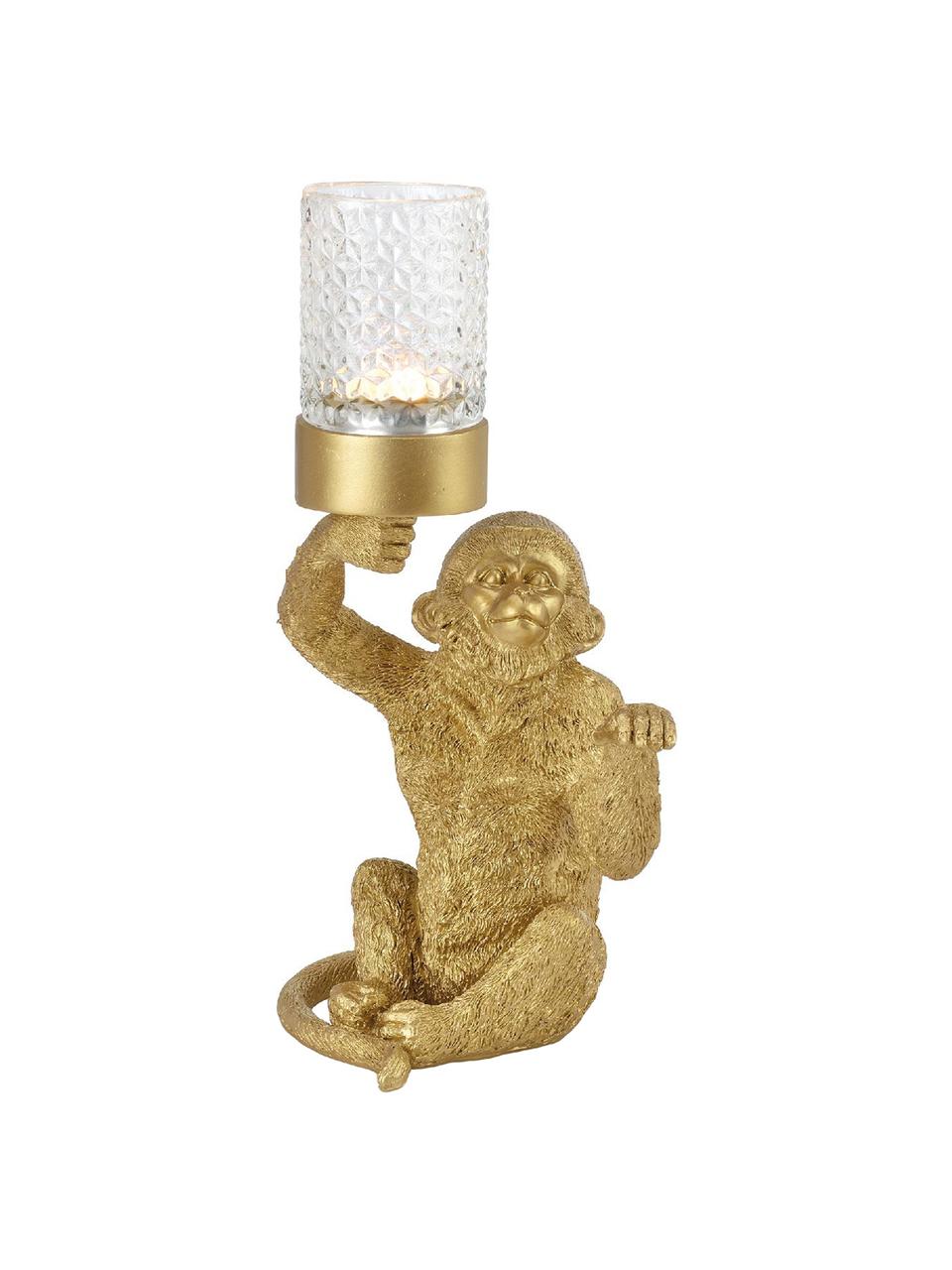 Teelichthalter Monkey, Kunststoff, Goldfarben, 16 x 30 cm