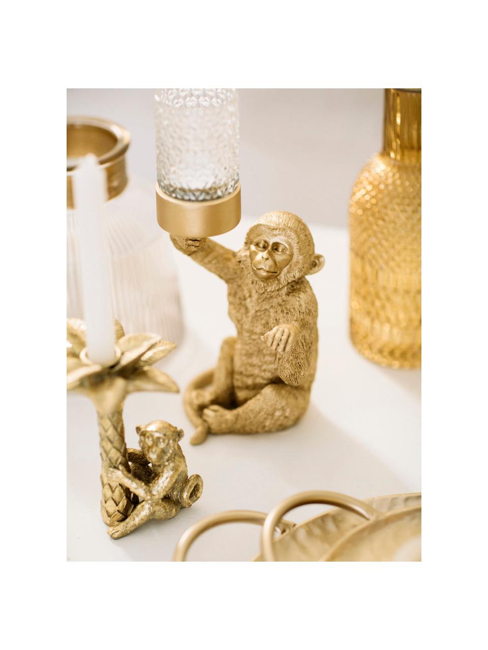 Teelichthalter Monkey, Kunststoff, Goldfarben, 16 x 30 cm