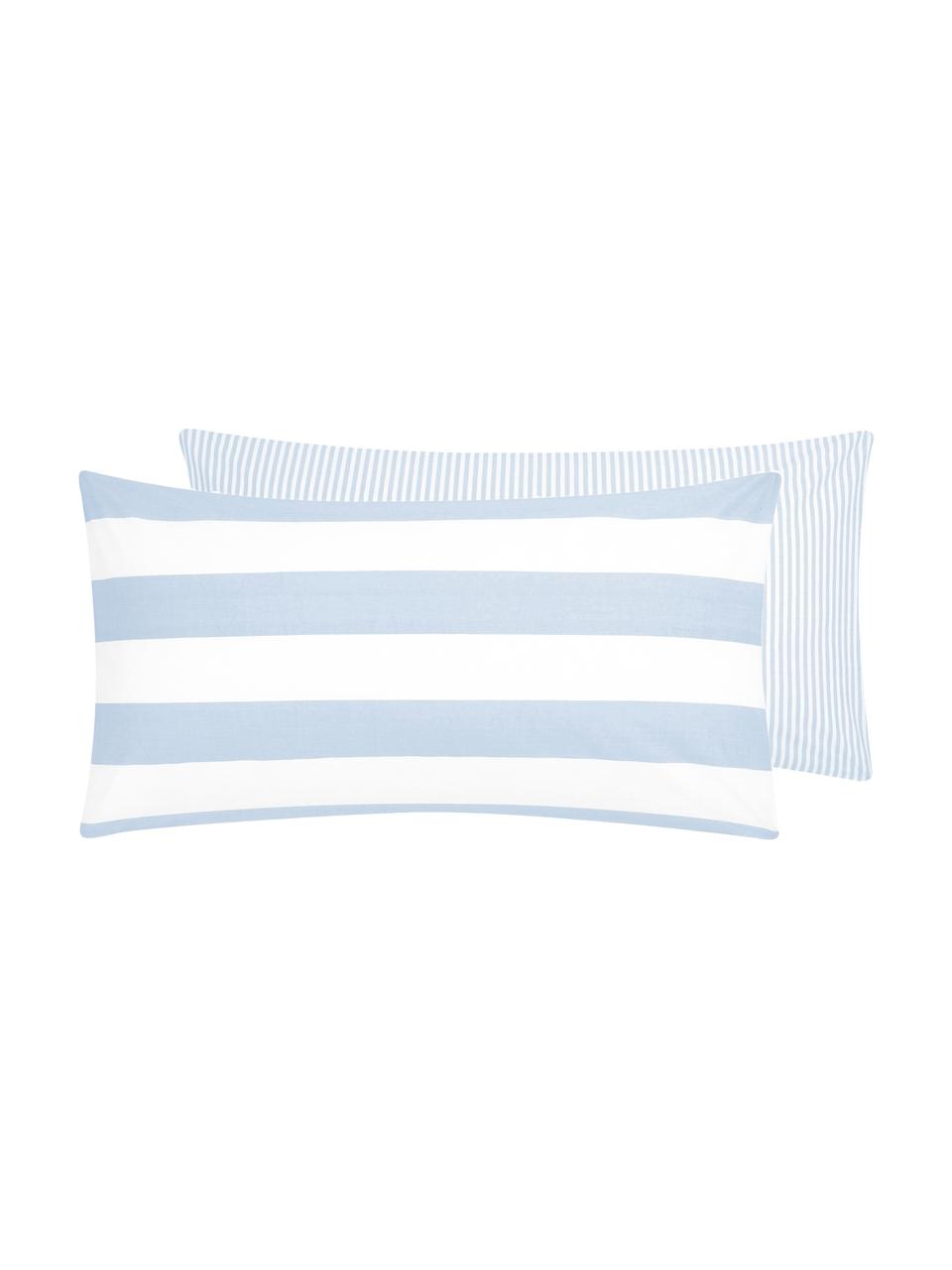 Funda de almohada de algodón Lorena, Azul claro, blanco crema, An 45 x L 85 cm