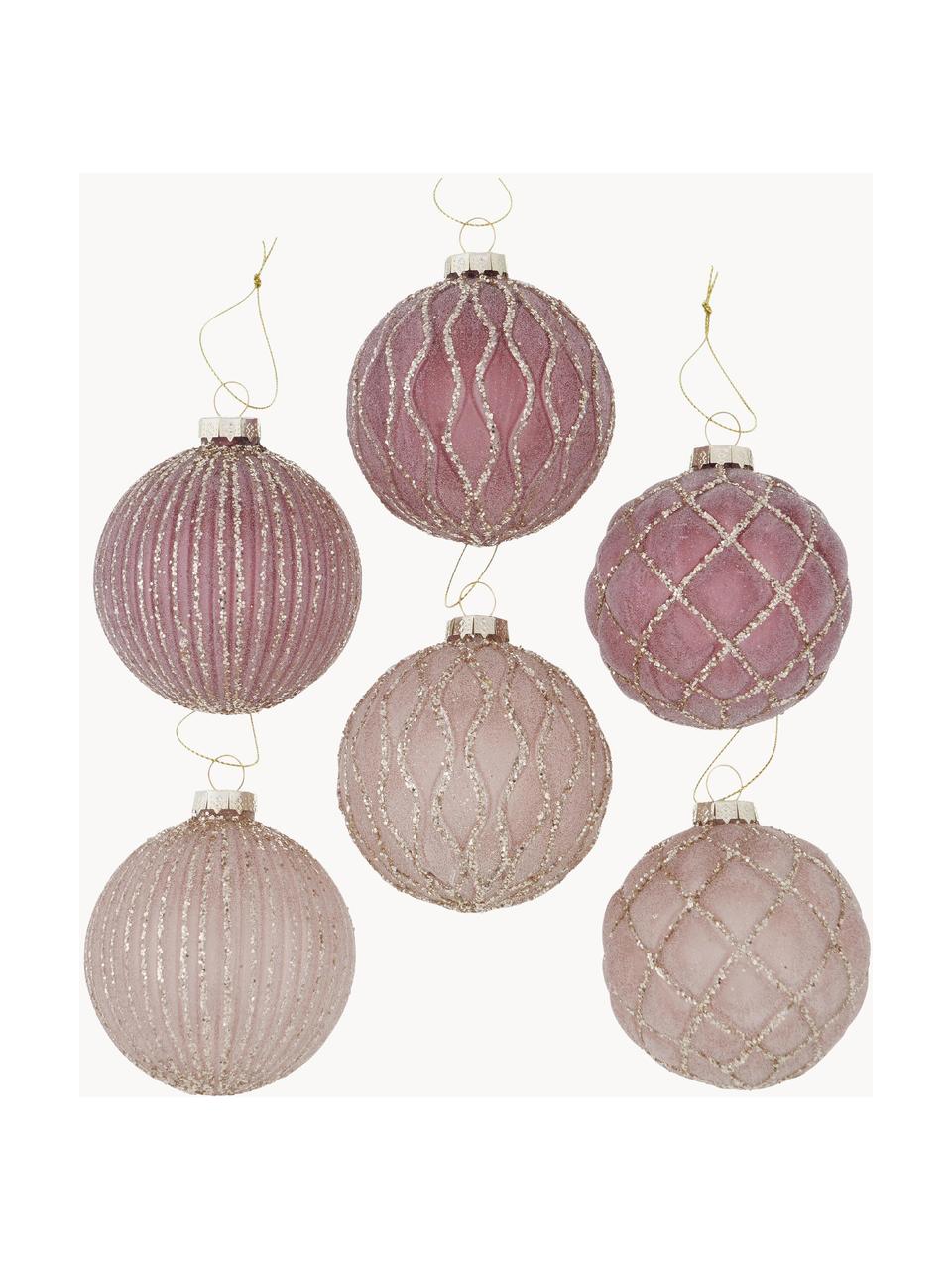 Set de bolas de Navidad artesanales Taina, 12 uds., Rosa pálido, dorado, beige, Ø 8 cm