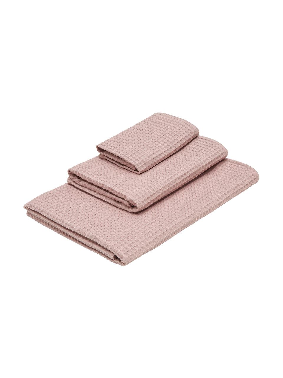 Lot de serviettes de bain en textile finement gaufré Karima, 3 élém., Vieux rose