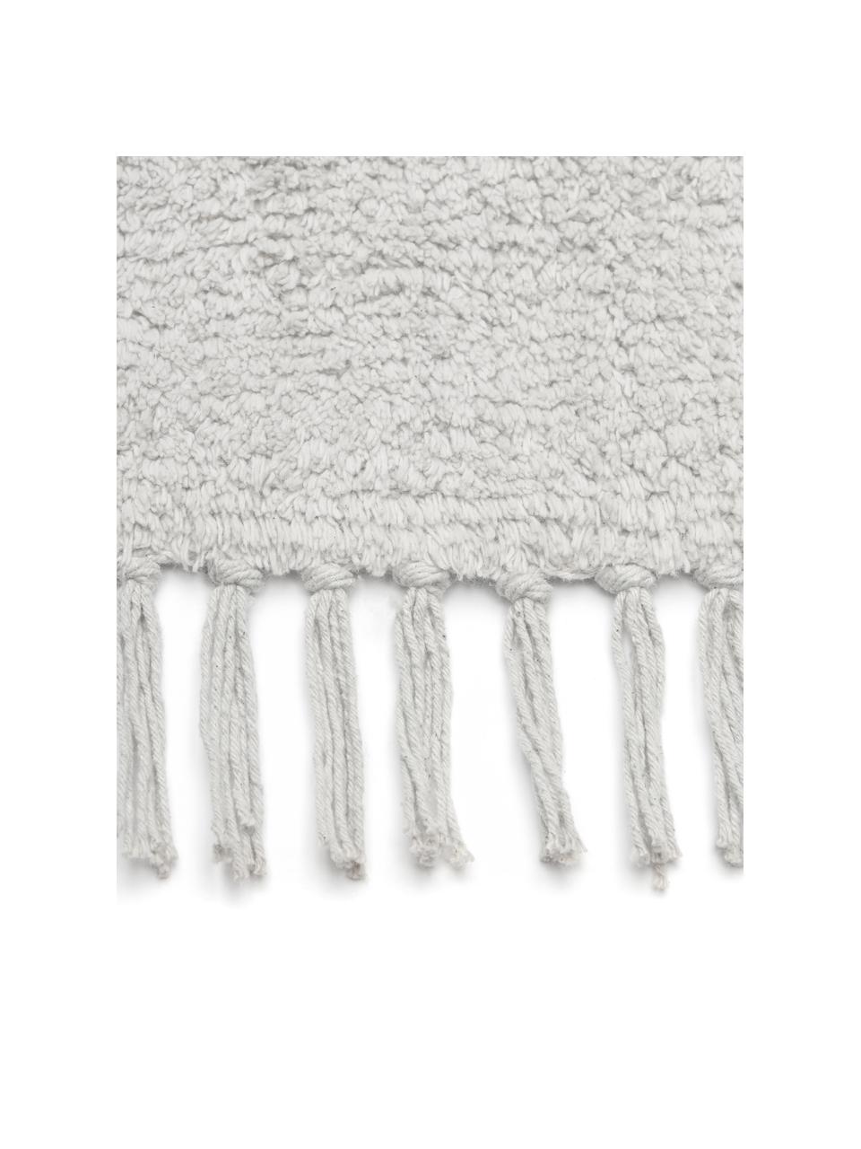 Runner in cotone fatto a mano con frange Daya, Grigio chiaro, Larg. 80 x Lung. 300 cm