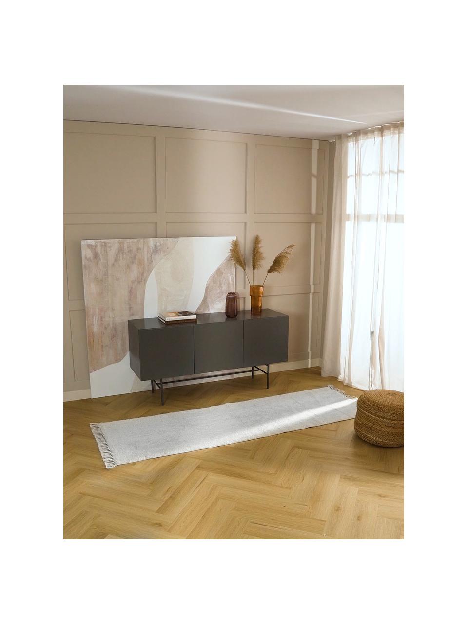 Runner in cotone fatto a mano con frange Daya, Grigio chiaro, Larg. 80 x Lung. 300 cm