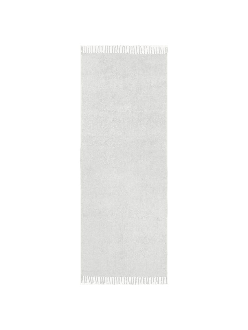 Alfobra corredor artesanal con flecos Daya, Gris claro, An 80 x L 300 cm