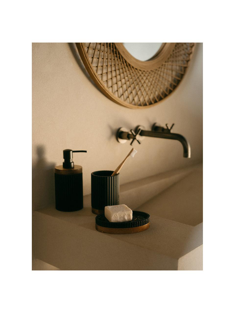 Vaso cepillo de dientes con madera Laura, Plástico, madera de acacia, Negro, Ø 8 x Al 11 cm