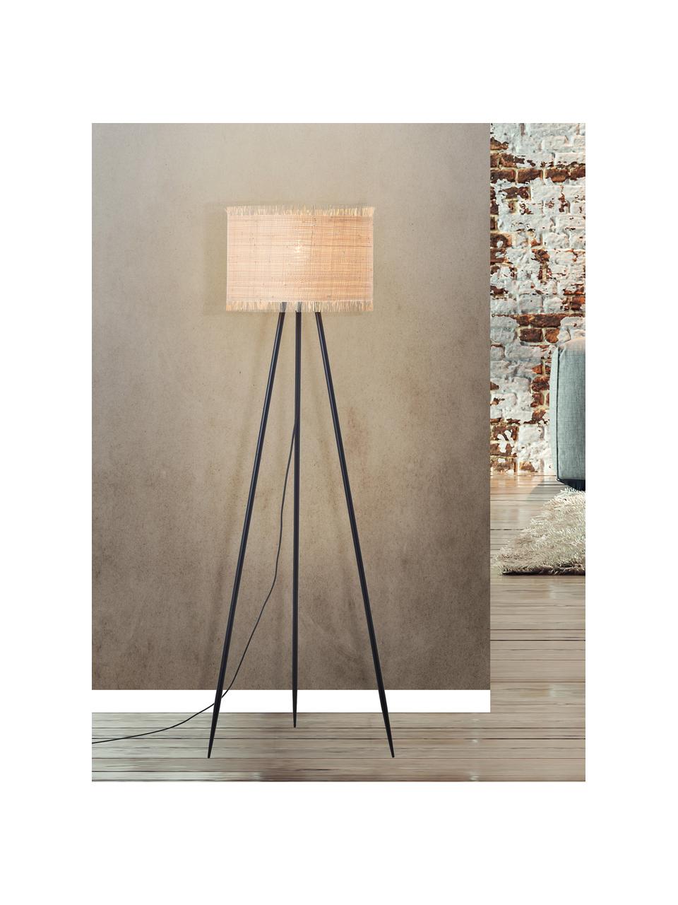 Lampada da terra in fibra naturale Raffy, Paralume: alghe, Struttura: metallo rivestito, Beige chiaro, nero, Alt. 135 cm