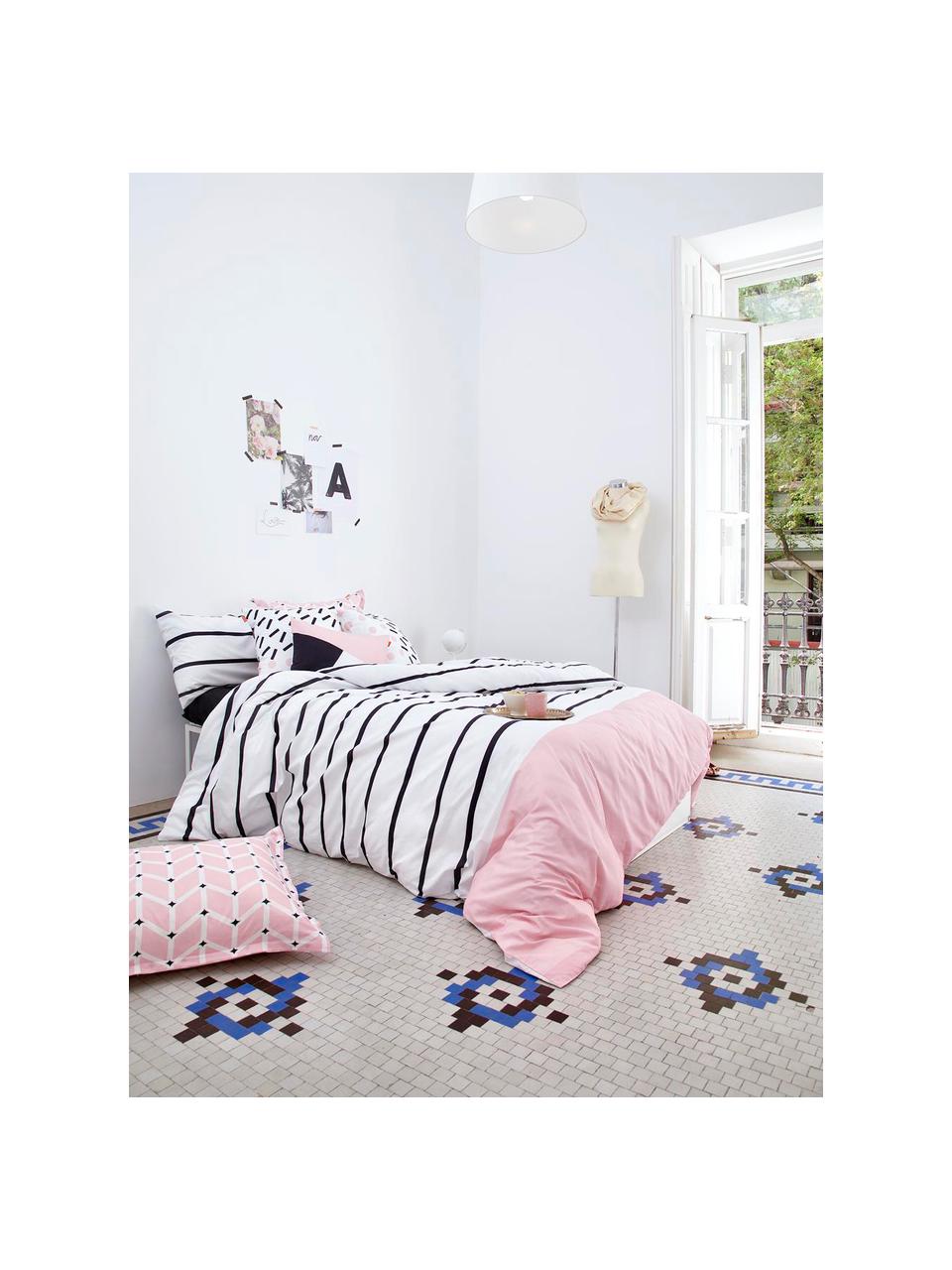 Housse de couette en coton Blush, Blanc, rose vif, noir