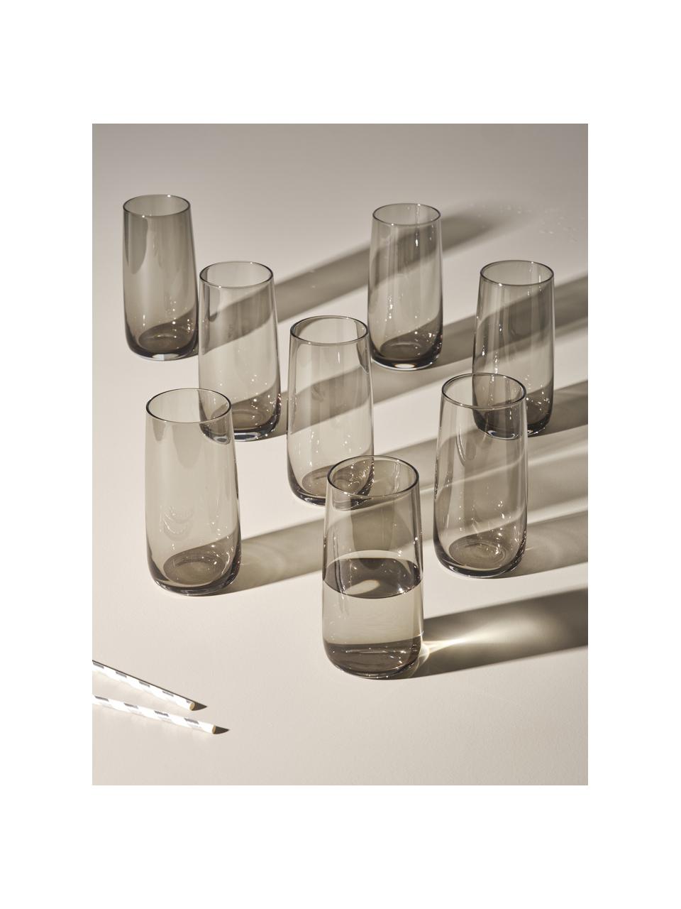 Vasos Ciel, 8 uds., Vidrio, Gris transparente, Ø 8 x Al 15 cm, 440 ml