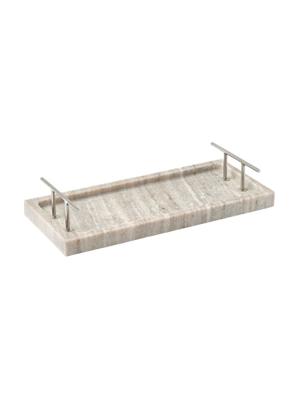 Decoratief dienblad Terri van marmer, Plank: marmer, Handvatten: gecoat metaal, Beige, gemarmerd, B 30 x H 5 cm